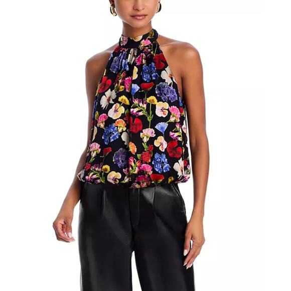 Alice + Olivia Maris Silk Floral Halter Top sz XL - Picture 1 of 7